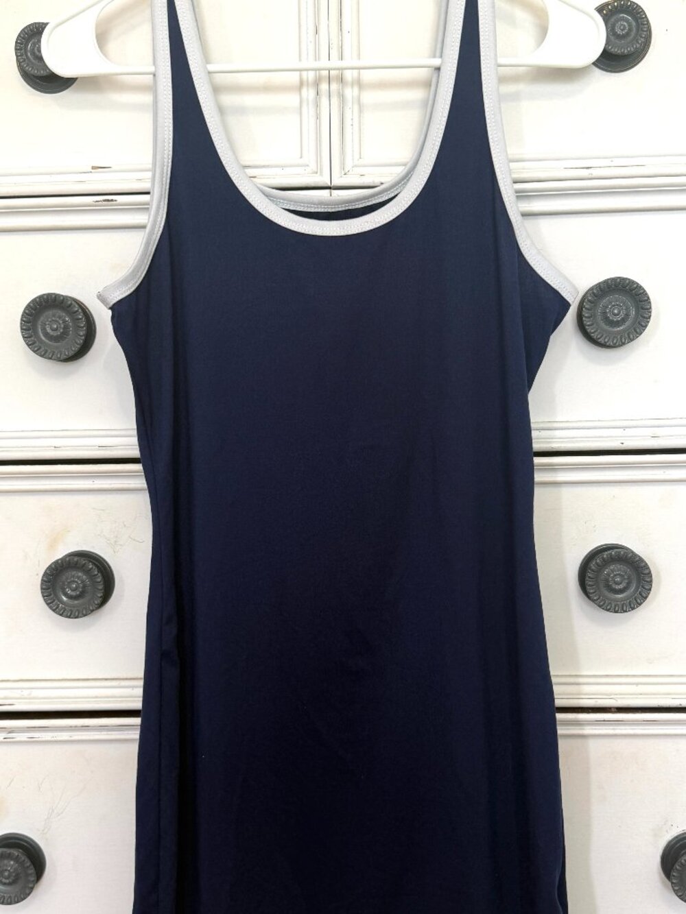 Navy blue mini dress with white trim Size Large